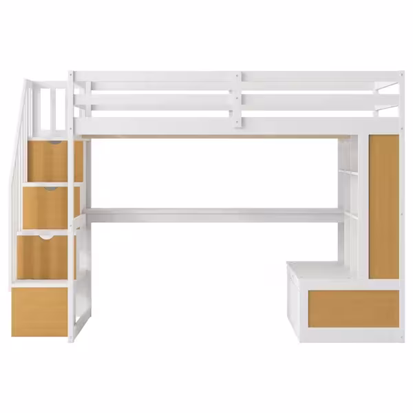 Full Size Loft Bed With Desk And Shelves