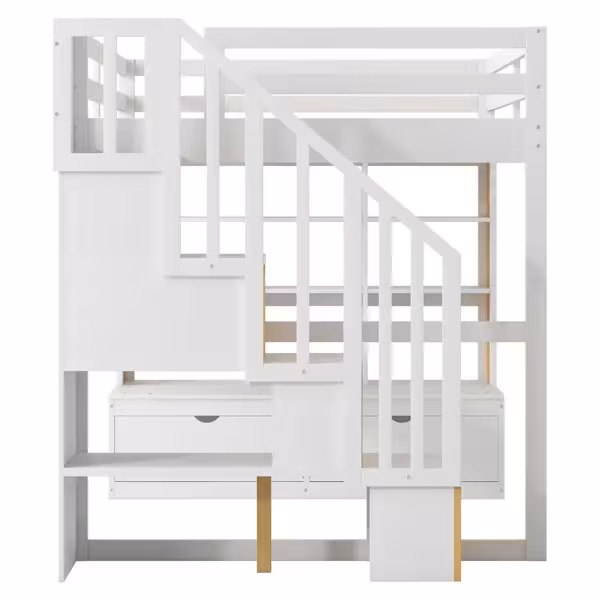 Full Size Loft Bed With Desk And Shelves