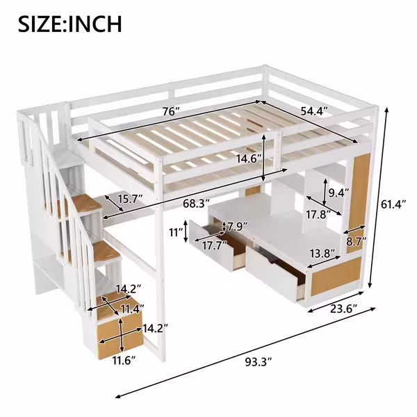 Full Size Loft Bed With Desk And Shelves