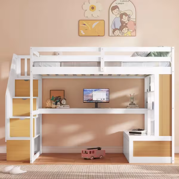 Full Size Loft Bed With Desk And Shelves