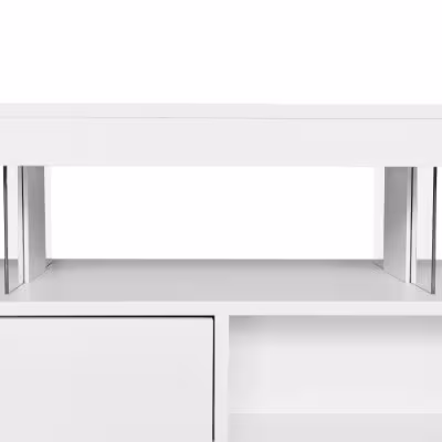 Led Coffee Table With 2 Drawer Storage, High Gloss Coffee Table For Living Room Open Storage Space Centre Table With 16-Color Led Lights,End Table For Home Office Furniture, White