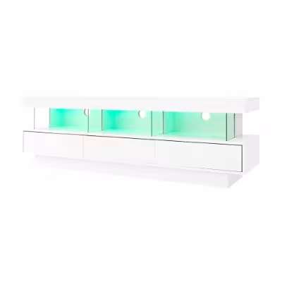 TV Stand Cabinet High Gloss TV Stand Unit With LED Lights 160CM, 3 Drawers, 3 Open Storage Space, For Bedroom Living Room Home Furniture