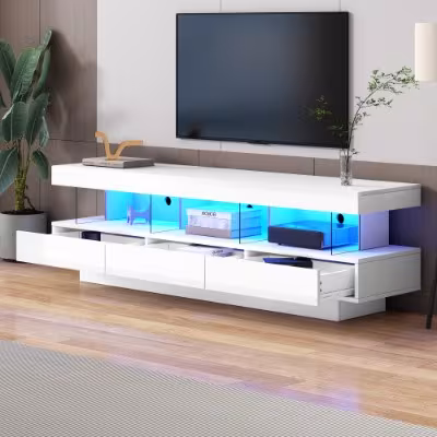 TV Stand Cabinet High Gloss TV Stand Unit With LED Lights 160CM, 3 Drawers, 3 Open Storage Space, For Bedroom Living Room Home Furniture