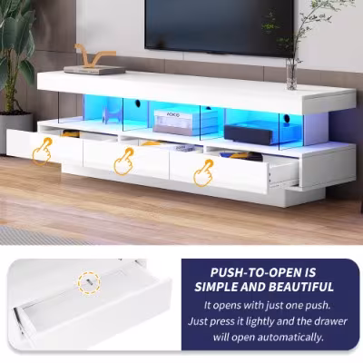 TV Stand Cabinet High Gloss TV Stand Unit With LED Lights 160CM, 3 Drawers, 3 Open Storage Space, For Bedroom Living Room Home Furniture