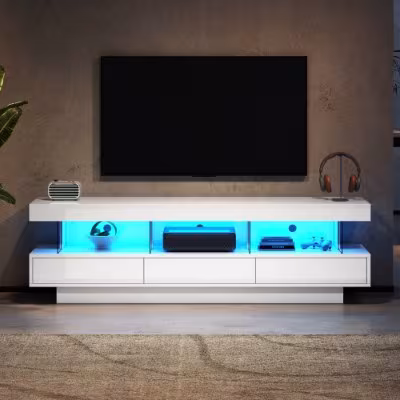 TV Stand Cabinet High Gloss TV Stand Unit With LED Lights 160CM, 3 Drawers, 3 Open Storage Space, For Bedroom Living Room Home Furniture