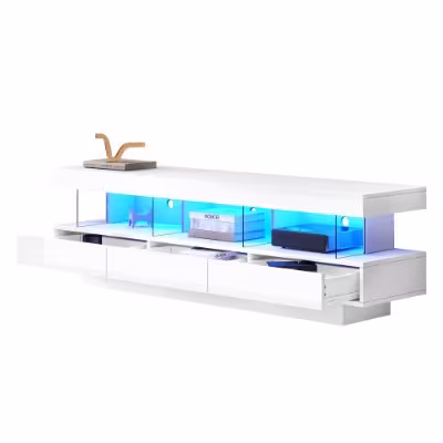TV Stand Cabinet High Gloss TV Stand Unit With LED Lights 160CM, 3 Drawers, 3 Open Storage Space, For Bedroom Living Room Home Furniture