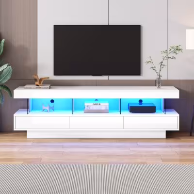 TV Stand Cabinet High Gloss TV Stand Unit With LED Lights 160CM, 3 Drawers, 3 Open Storage Space, For Bedroom Living Room Home Furniture