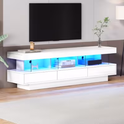 TV Stand Cabinet High Gloss TV Stand Unit With LED Lights 160CM, 3 Drawers, 3 Open Storage Space, For Bedroom Living Room Home Furniture