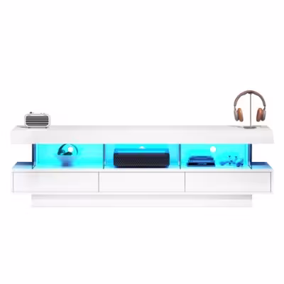 TV Stand Cabinet High Gloss TV Stand Unit With LED Lights 160CM, 3 Drawers, 3 Open Storage Space, For Bedroom Living Room Home Furniture