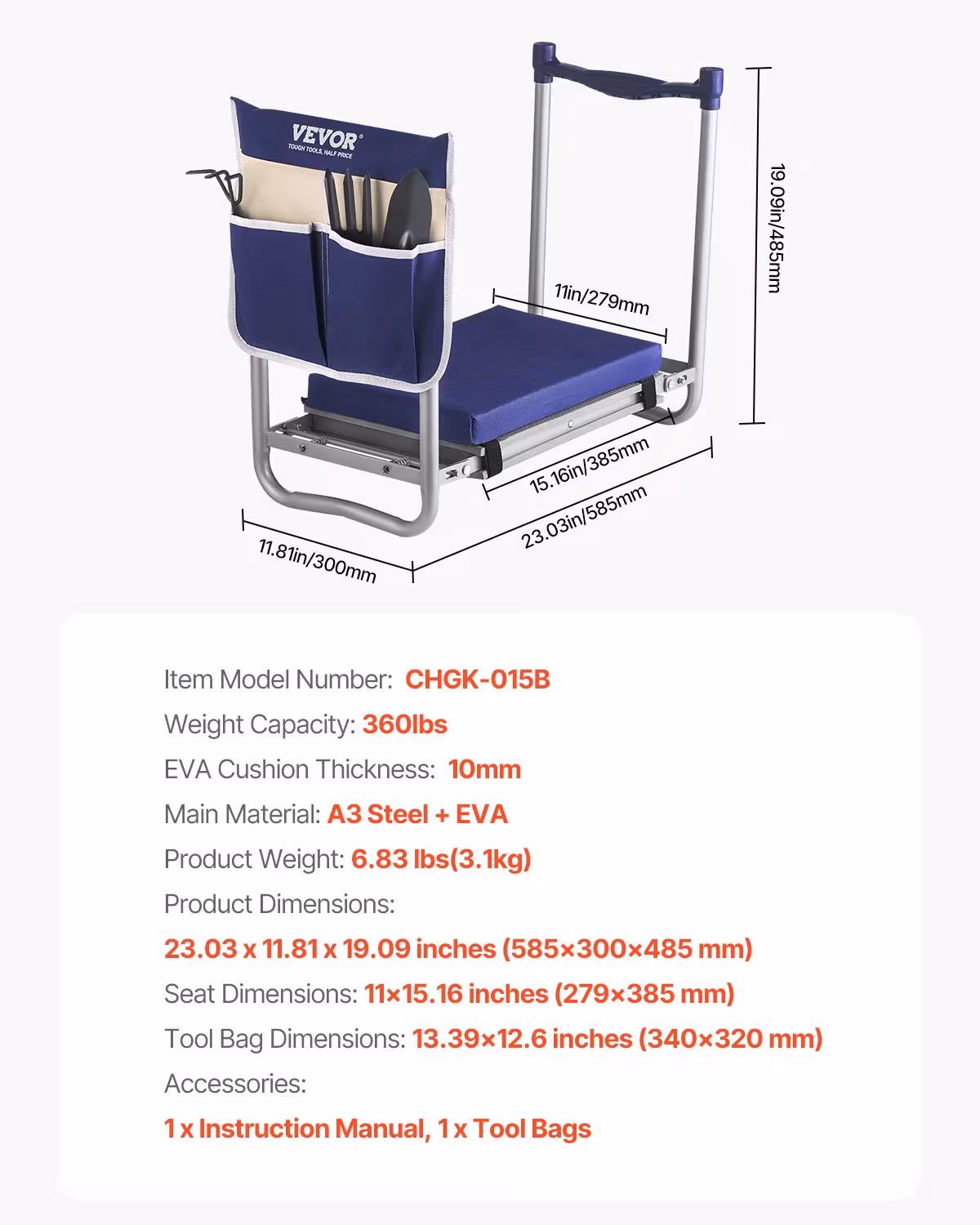 Garden Kneeler EVA Pad 2 In 1 Folding Garden Kneeling Stool Heavy Duty
