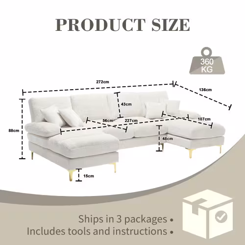 GOMYWAY Sectional Couches For Living Room Modular Sofa With Double Chaise U- Shaped Sofa Set With Chenille Fabric For Home Furniture