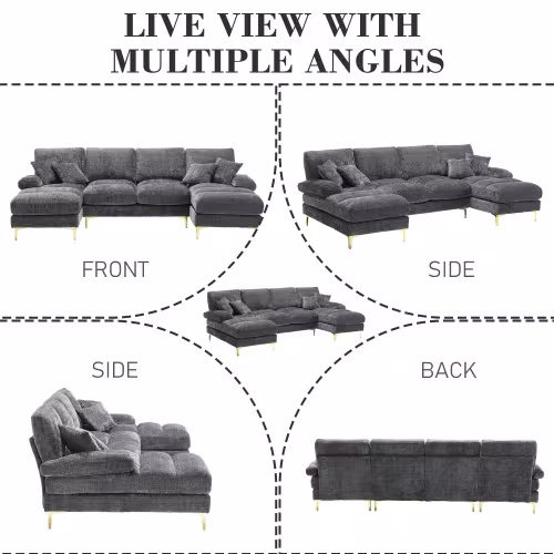 GOMYWAY Sectional Couches For Living Room Modular Sofa With Double Chaise U- Shaped Sofa Set With Chenille Fabric For Home Furniture