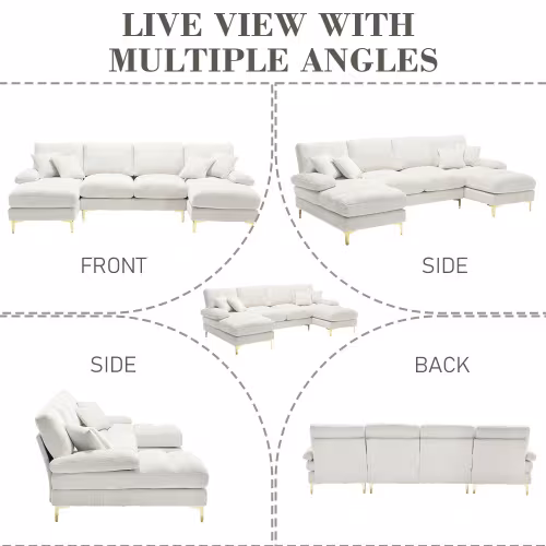 GOMYWAY Sectional Couches For Living Room Modular Sofa With Double Chaise U- Shaped Sofa Set With Chenille Fabric For Home Furniture