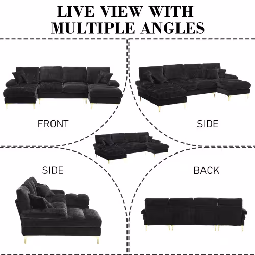 GOMYWAY Sectional Couches For Living Room Modular Sofa With Double Chaise U- Shaped Sofa Set With Chenille Fabric For Home Furniture