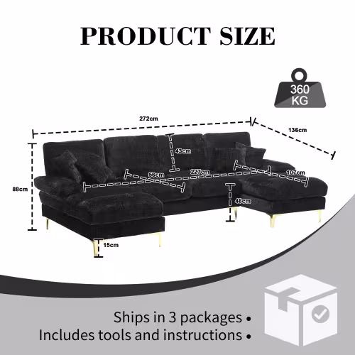 GOMYWAY Sectional Couches For Living Room Modular Sofa With Double Chaise U- Shaped Sofa Set With Chenille Fabric For Home Furniture