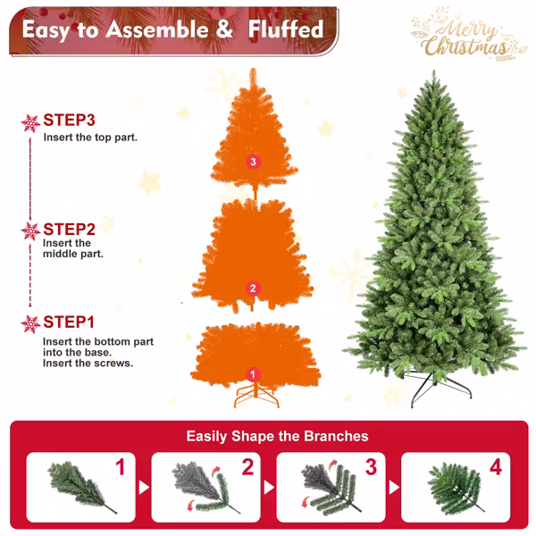 Artificial 6ft Green Christmas Tree With 1168 PE PVC Mixed Branch Tips, Hinged Premium & Foldable Base For Indoor Holiday Decorating