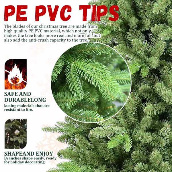 Artificial 6ft Green Christmas Tree With 1168 PE PVC Mixed Branch Tips, Hinged Premium & Foldable Base For Indoor Holiday Decorating