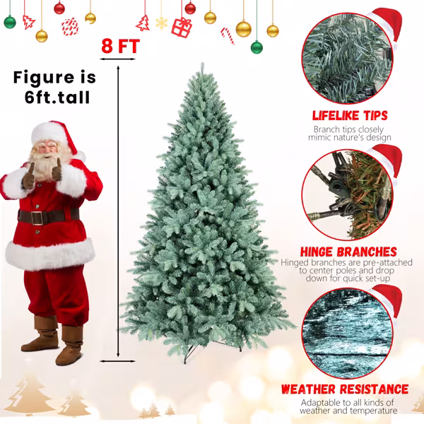 Dropship Artificial 8ft Blue Green Tint Christmas Tree With 2458 PE PVC Mixed Branch Tips, Memory Wire Iron Wire, Hinged Premium & Foldable Base For Indoor Holiday Decorating Dropship Artificial 8ft