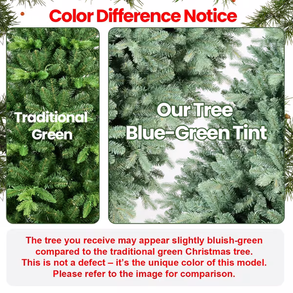 Artificial 6ft Blue Green Tint Christmas Tree With 1390 PE PVC Mixed Branch Tips, Memory Wire Iron Wire, Hinged Premium & Foldable Base For Indoor Holiday Decorating