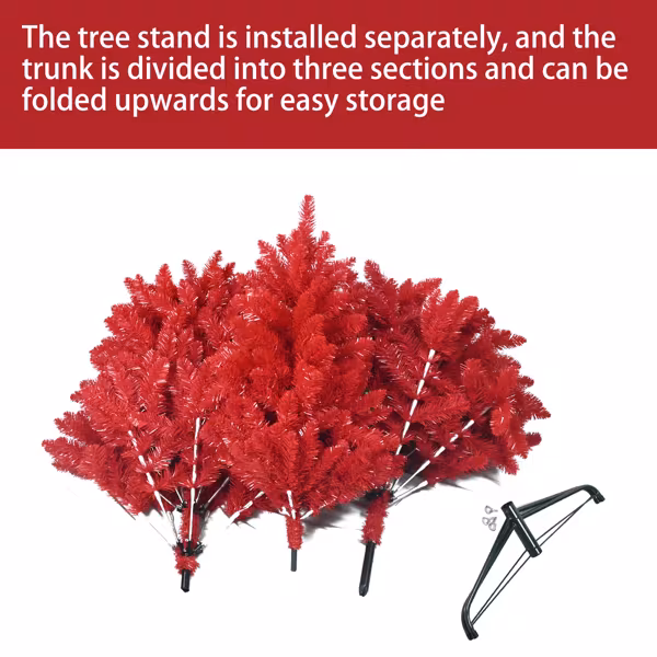 Artificial 5ft Red Christmas Tree With 624 PVC Branch Tips, Hinged Premium & Foldable Base For Indoor Holiday Decorating