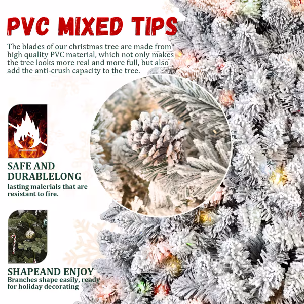 Artificial 4ft Flocked Christmas Tree With 366 PVC Branch Tips, Pine Conex21pcs, 150L Colorful Led, Memory Wire Iron Wire, Hinged Premium & Foldable Base For Indoor Holiday Decorating