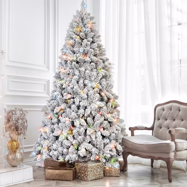Artificial 4ft Flocked Christmas Tree With 366 PVC Branch Tips, Pine Conex21pcs, 150L Colorful Led, Memory Wire Iron Wire, Hinged Premium & Foldable Base For Indoor Holiday Decorating