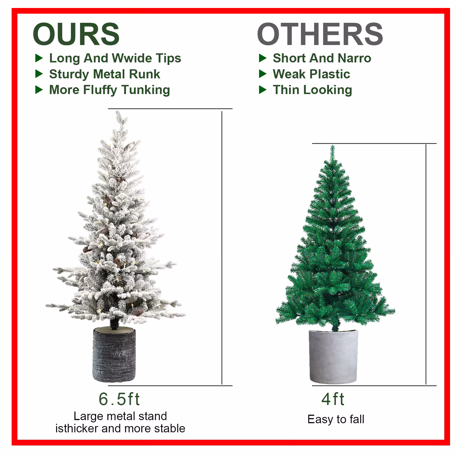 2,3,4,5,6ft PE PVC Decorated Flocking Basin Tree Artificial Christmas Tree