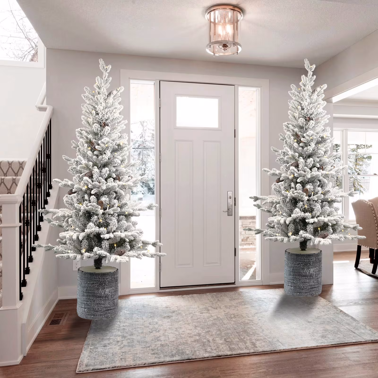 2,3,4,5,6ft PE PVC Decorated Flocking Basin Tree Artificial Christmas Tree