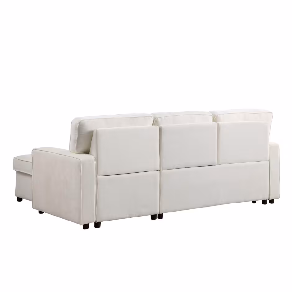 USTYLE Upholstery Sleeper Sectional Sofa With Storage Space, USB Port, 2 Cup Holders On Back Cushions