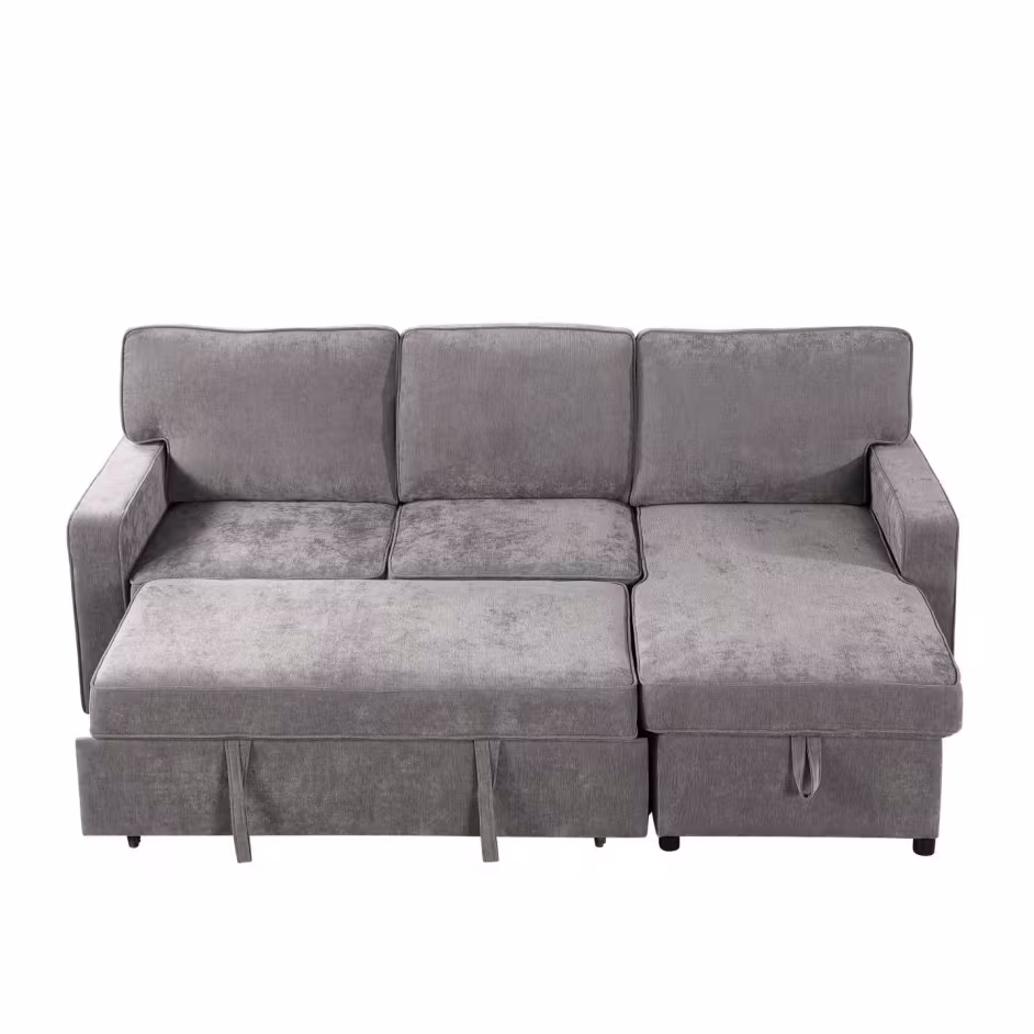 Upholstery Sleeper GREY Sectional Sofa With Storage Space, USB Port, 2 Cup Holders On Back Cushions