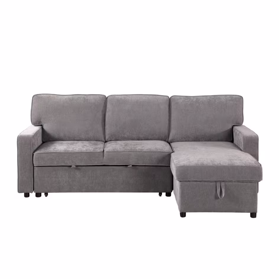 Upholstery Sleeper GREY Sectional Sofa With Storage Space, USB Port, 2 Cup Holders On Back Cushions