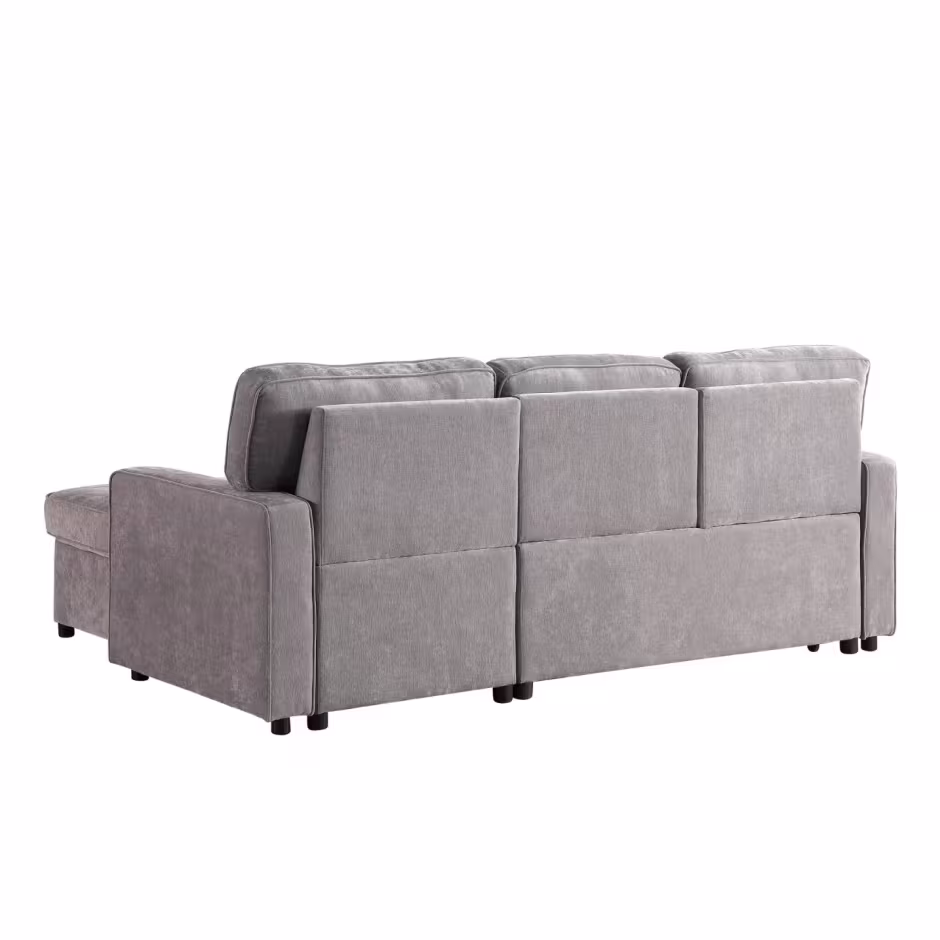 Upholstery Sleeper GREY Sectional Sofa With Storage Space, USB Port, 2 Cup Holders On Back Cushions