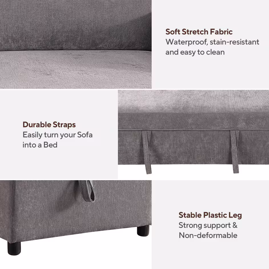 Upholstery Sleeper GREY Sectional Sofa With Storage Space, USB Port, 2 Cup Holders On Back Cushions