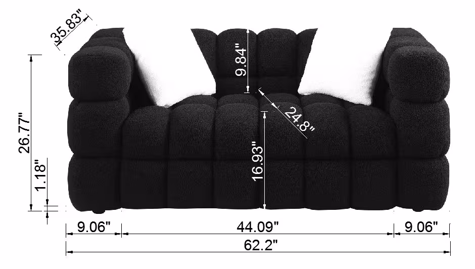 62.2length ,35.83inch Deepth ,human Body Structure For USA People, Marshmallow Sofa,boucle Sofa ,BLACK Color, 2 Seater