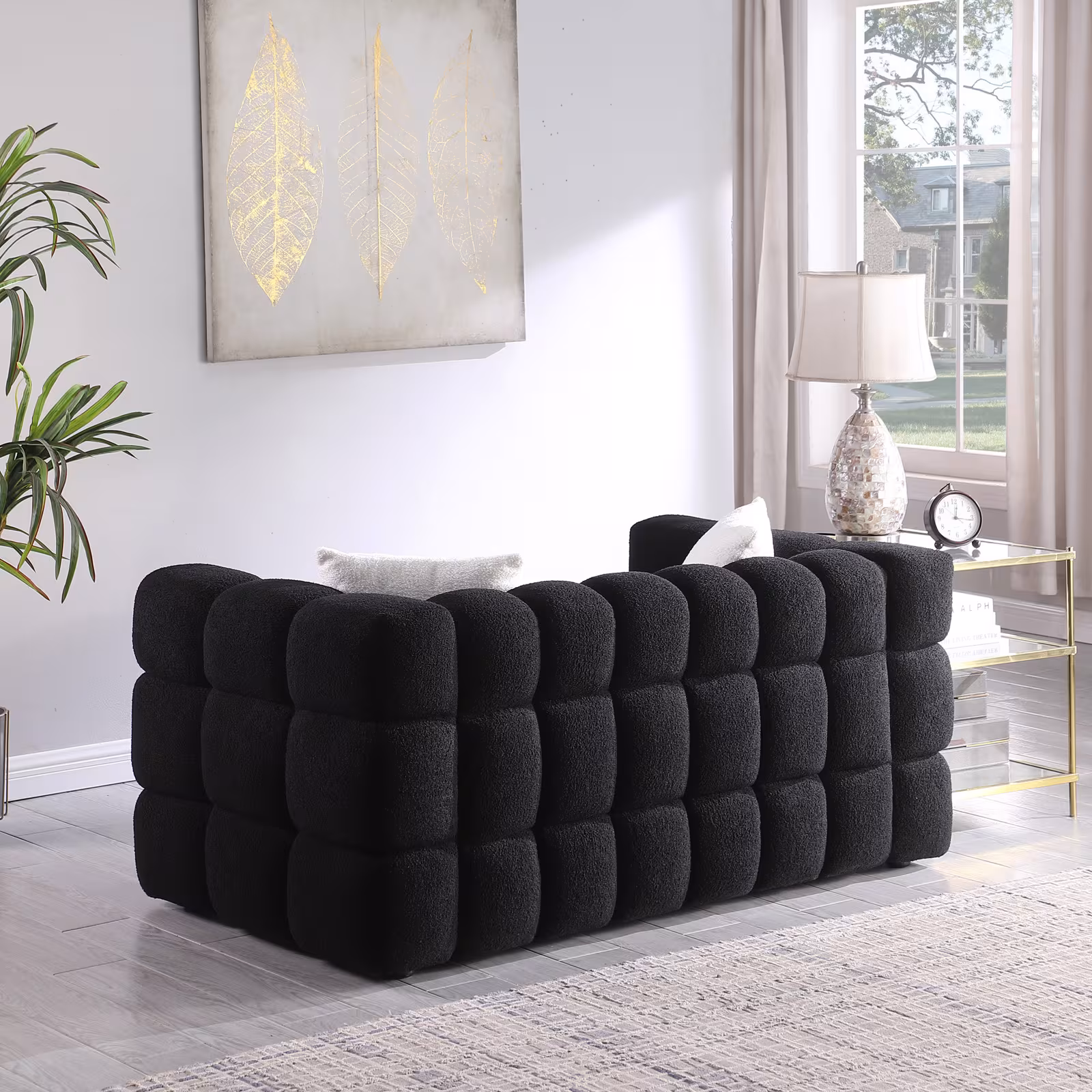 62.2length ,35.83inch Deepth ,human Body Structure For USA People, Marshmallow Sofa,boucle Sofa ,BLACK Color, 2 Seater