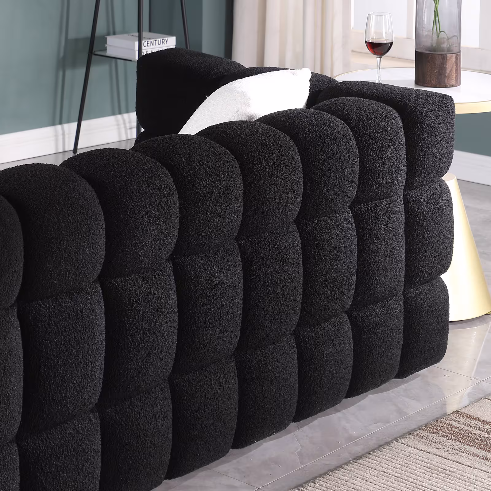 62.2length ,35.83inch Deepth ,human Body Structure For USA People, Marshmallow Sofa,boucle Sofa ,BLACK Color, 2 Seater