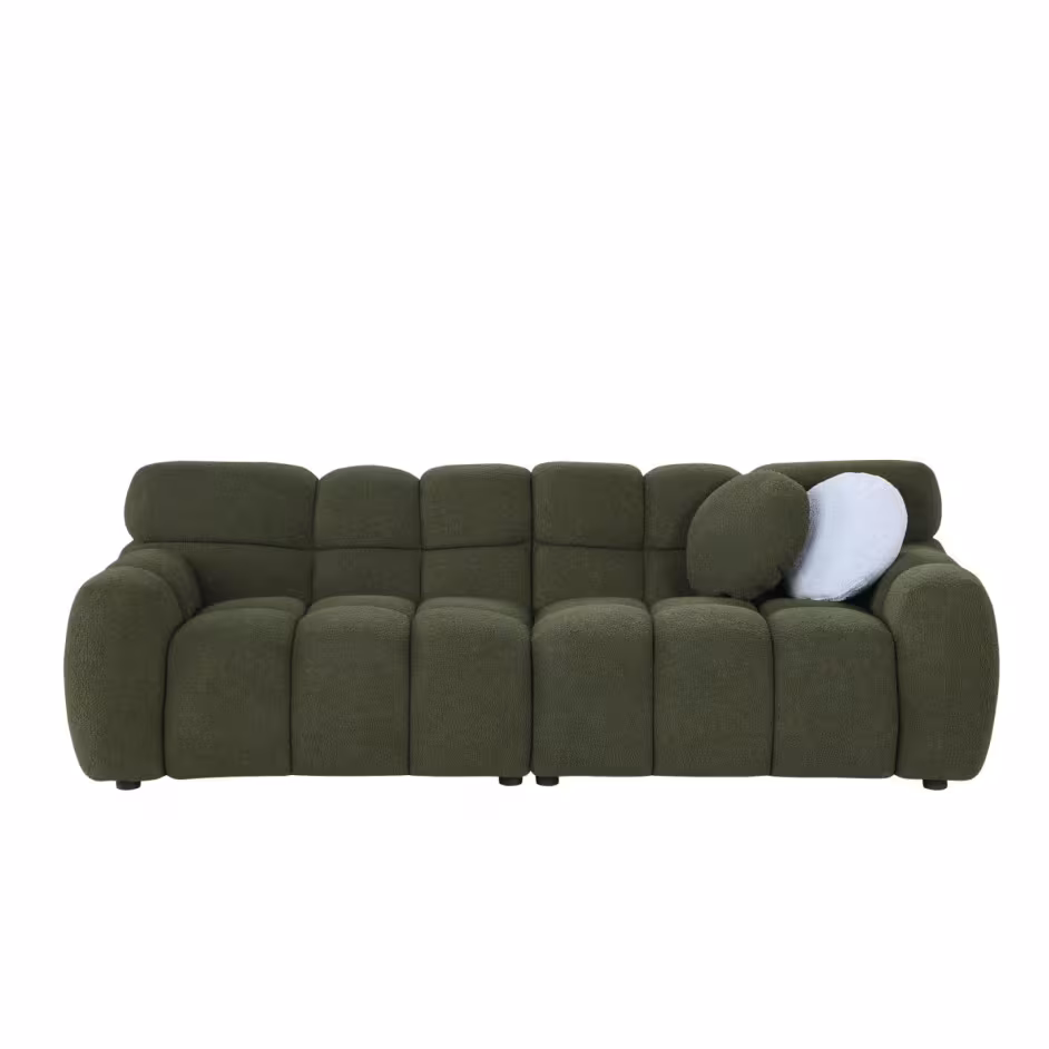 87.4 Length ,35.83inch Deepth ,human Body Structure For USA People, Marshmallow Sofa,boucle Sofa ,3 Seater, OLIVE GREEN BOUCLE