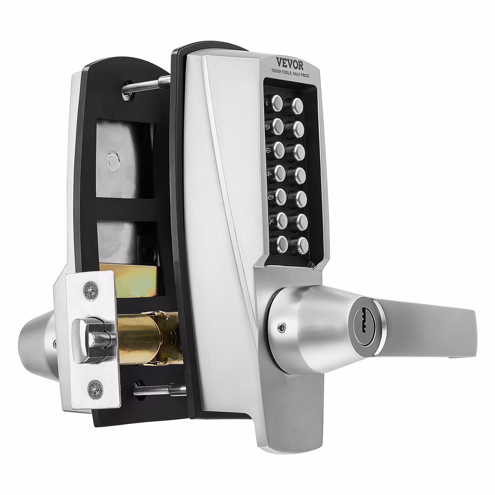 Mechanical Keyless Entry Door Lock, 14 Key Mechanical Door Lock With Keys, Mechanical Keypad Door Lock With Handle, Stainless Steel Waterproof Keyless Gate Lock, For Home Office Outdoor Garage