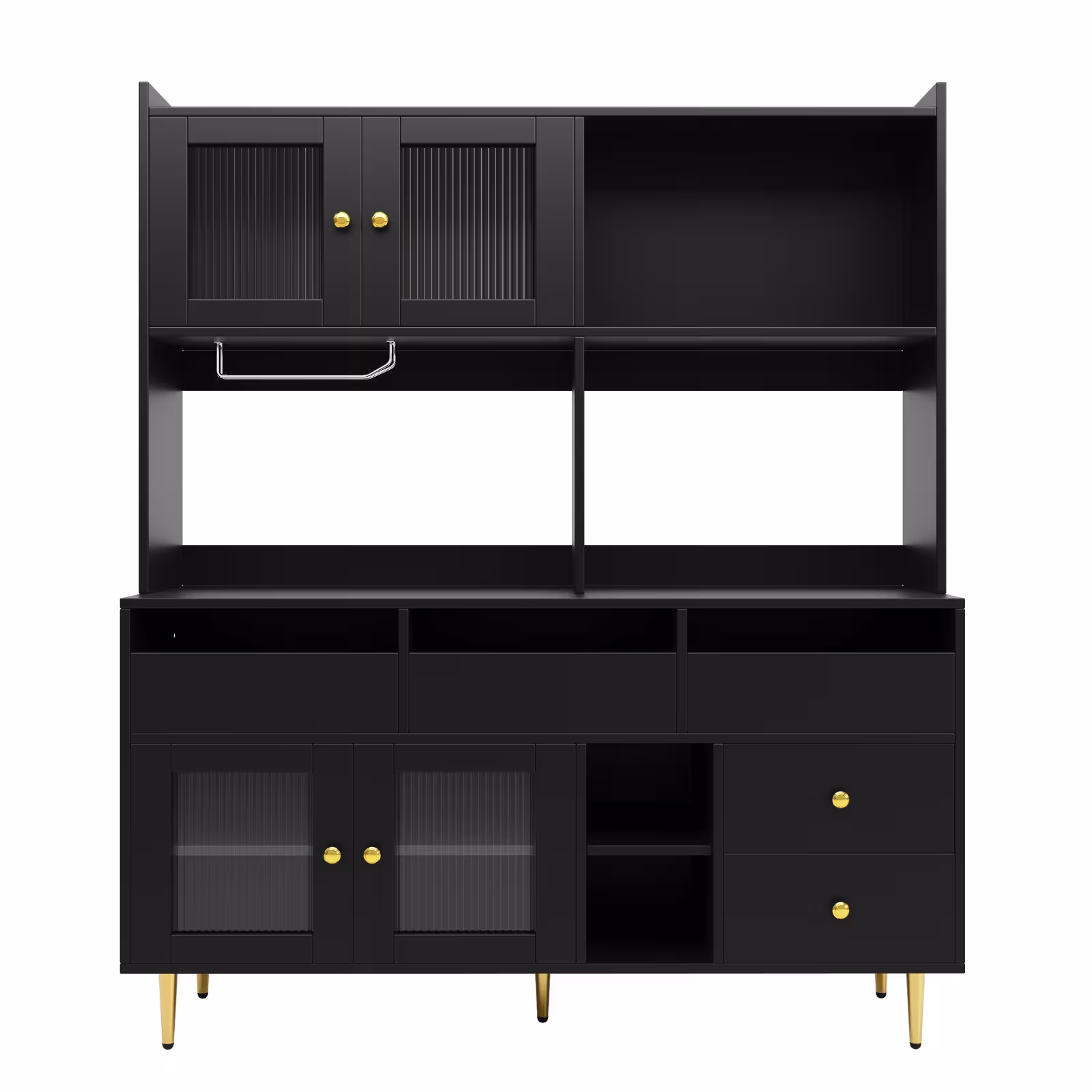 Multi-purpose Storage Cabinet145 X 39 X 171 Cm, Modern Design, With Changhong Glass Door, Wine Glass Holder, Multi-layered Storage Space, Black With Gold Decoration, Suitable For Home And Restaurant