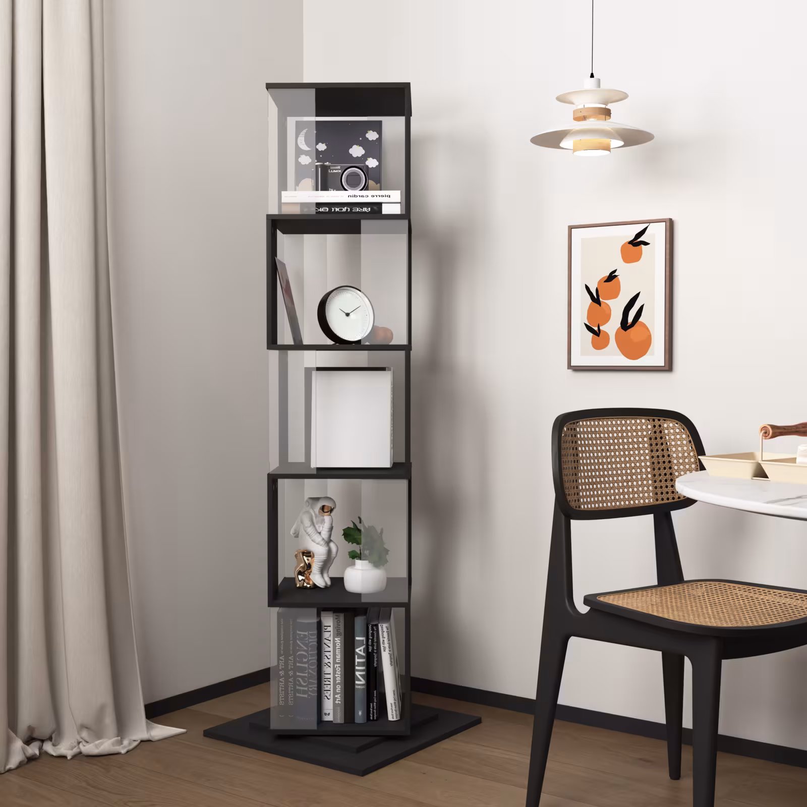 360 Rotating Bookshelf With Acrylic Plate, 5-Tier Tall, Floor Rack Simple Bookcase, Modern Display Shelf For Living Room Home Office Bedroom