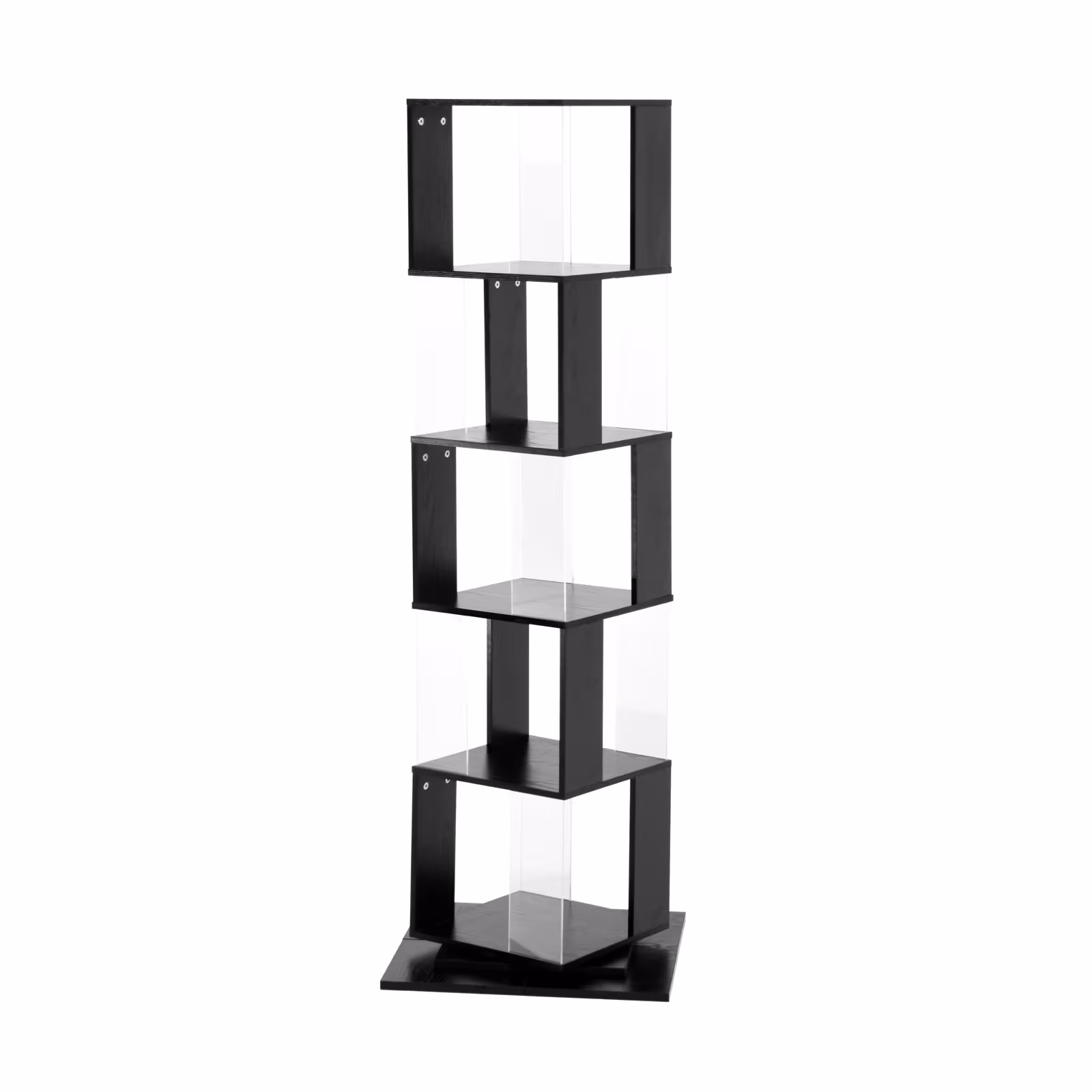 360 Rotating Bookshelf With Acrylic Plate, 5-Tier Tall, Floor Rack Simple Bookcase, Modern Display Shelf For Living Room Home Office Bedroom