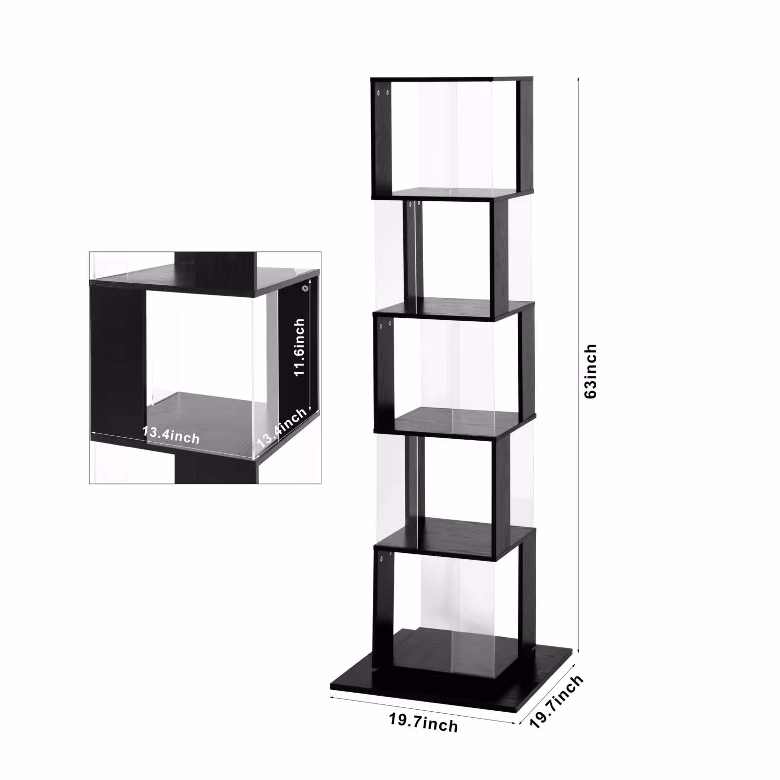 360 Rotating Bookshelf With Acrylic Plate, 5-Tier Tall, Floor Rack Simple Bookcase, Modern Display Shelf For Living Room Home Office Bedroom
