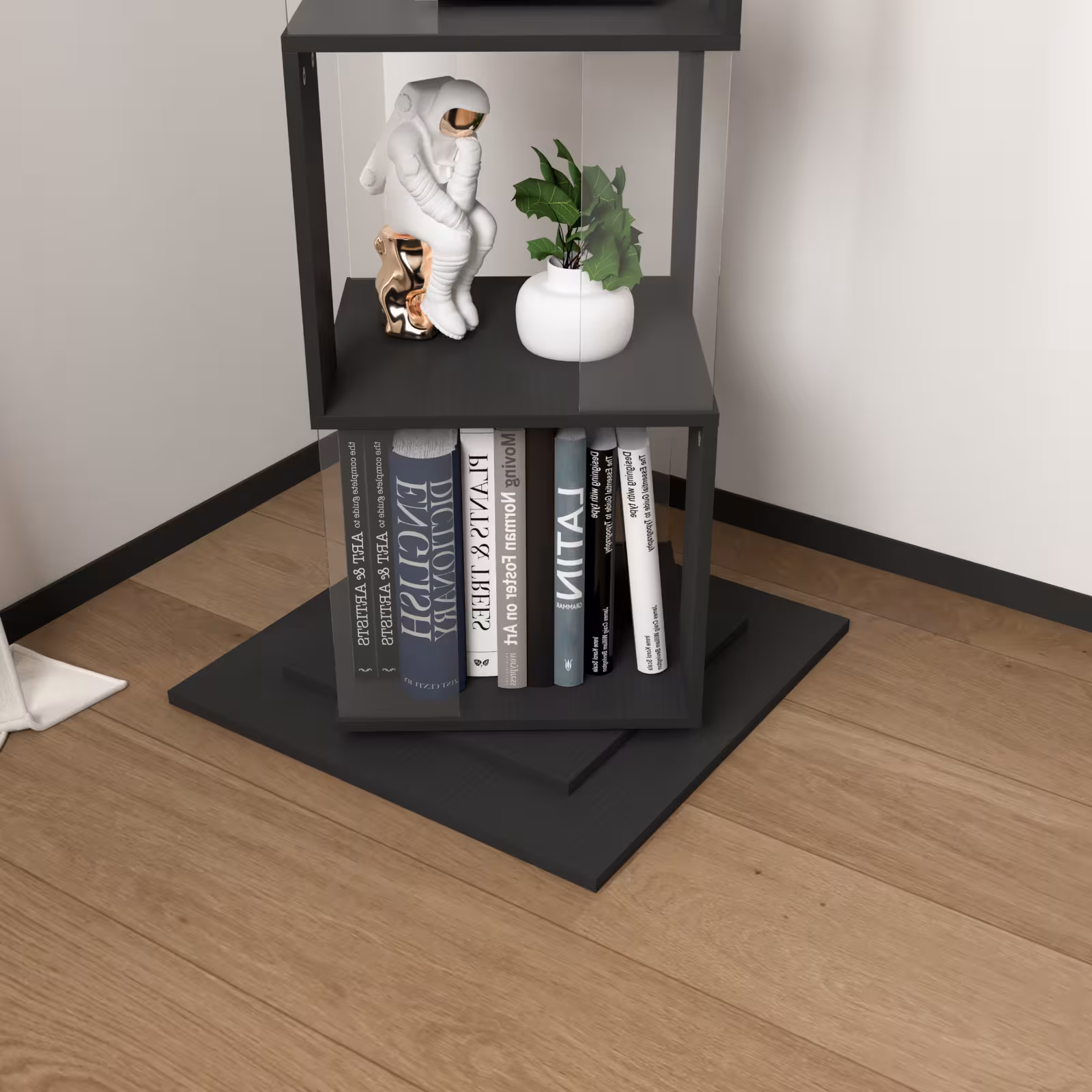 360 Rotating Bookshelf With Acrylic Plate, 5-Tier Tall, Floor Rack Simple Bookcase, Modern Display Shelf For Living Room Home Office Bedroom