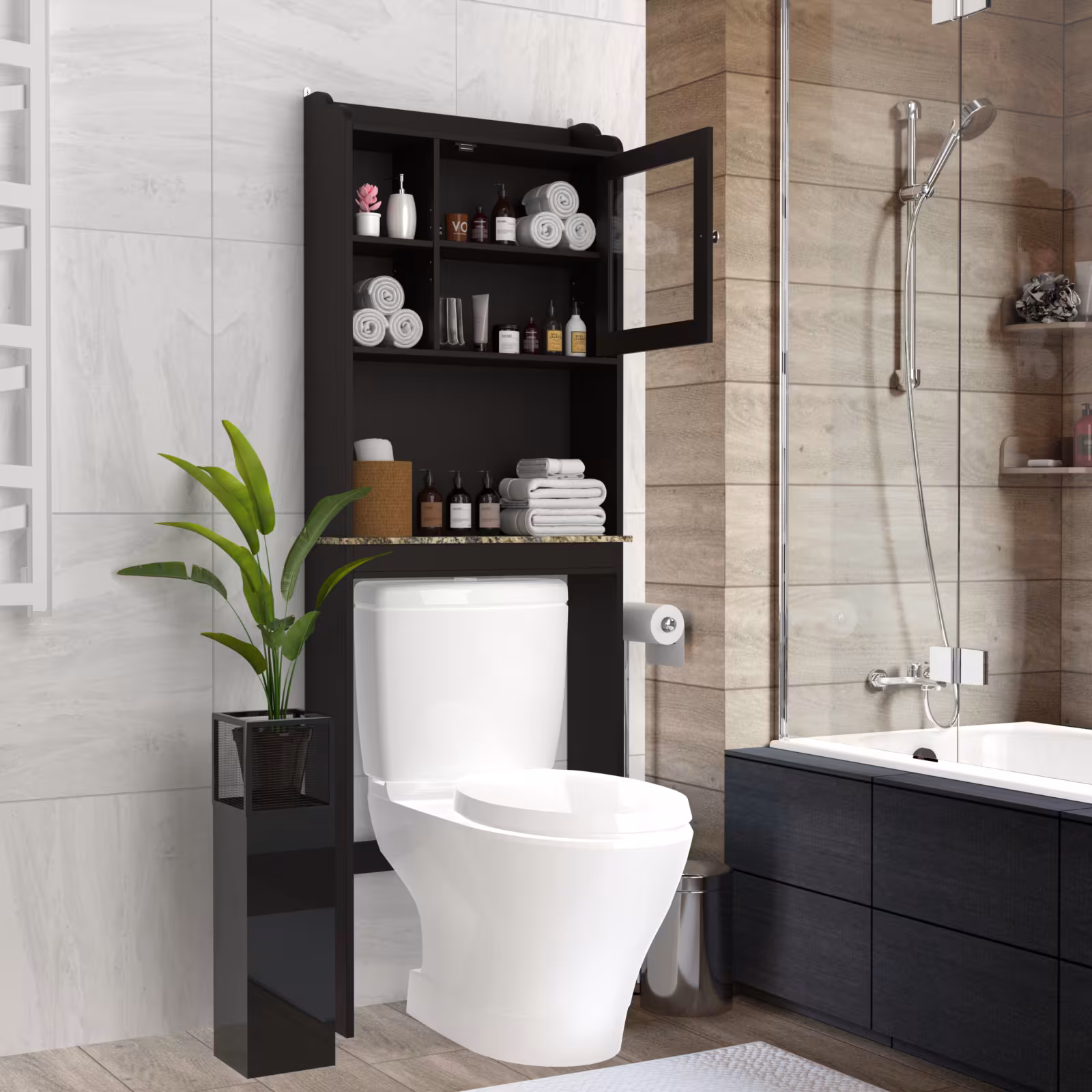 Modern Over The Toilet Space Saver Organization Wood Storage Cabinet For Home, Bathroom - Espresso