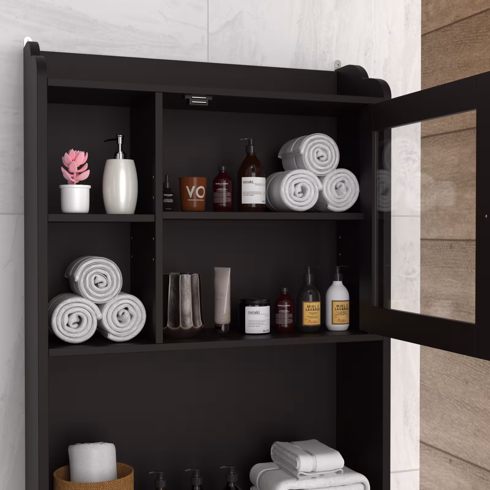 Modern Over The Toilet Space Saver Organization Wood Storage Cabinet For Home, Bathroom - Espresso