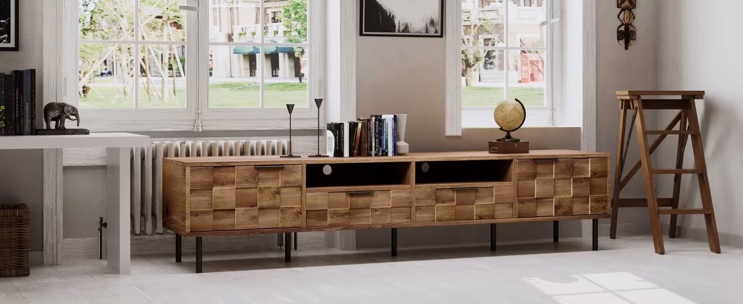 Mid Century TV Stand With 2 Drawers, Media Console Table For TVs Up To 85'', Entertainment Center With Storage For Living Room, Bedroom, Home Theatre