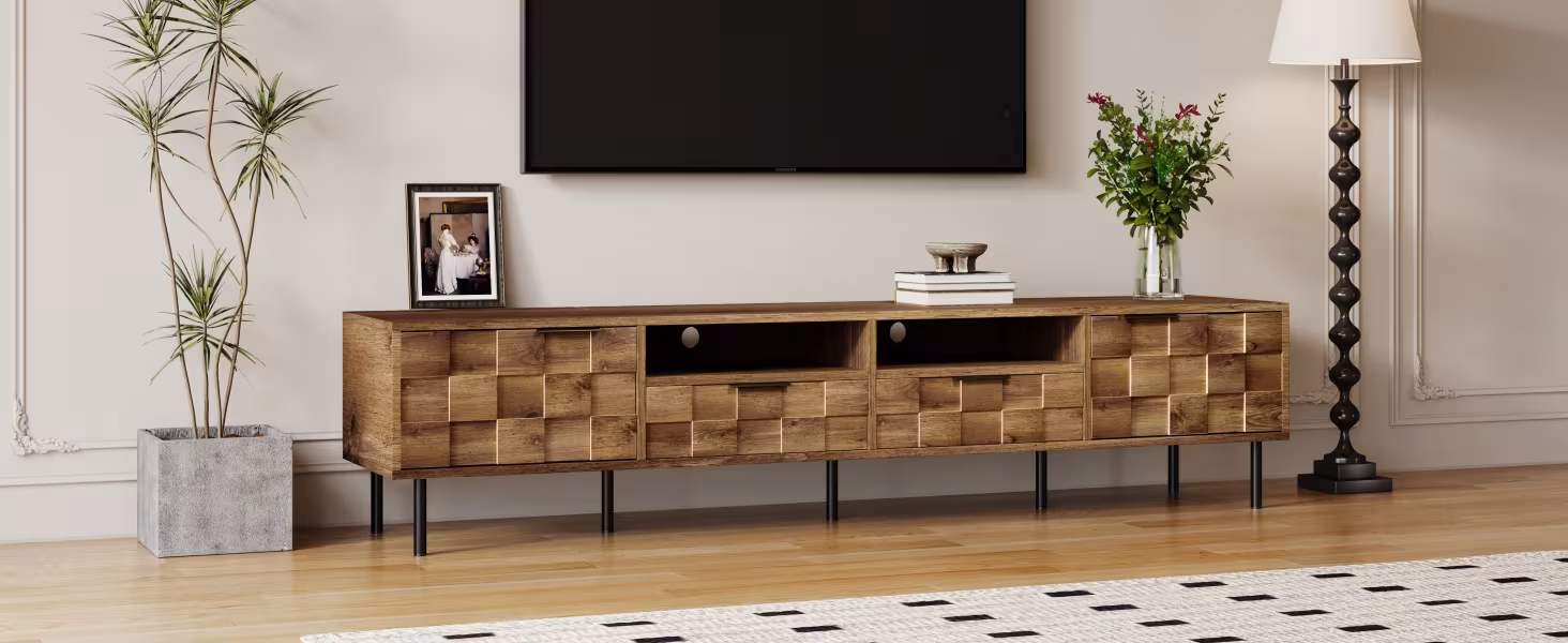 Mid Century TV Stand With 2 Drawers, Media Console Table For TVs Up To 85'', Entertainment Center With Storage For Living Room, Bedroom, Home Theatre