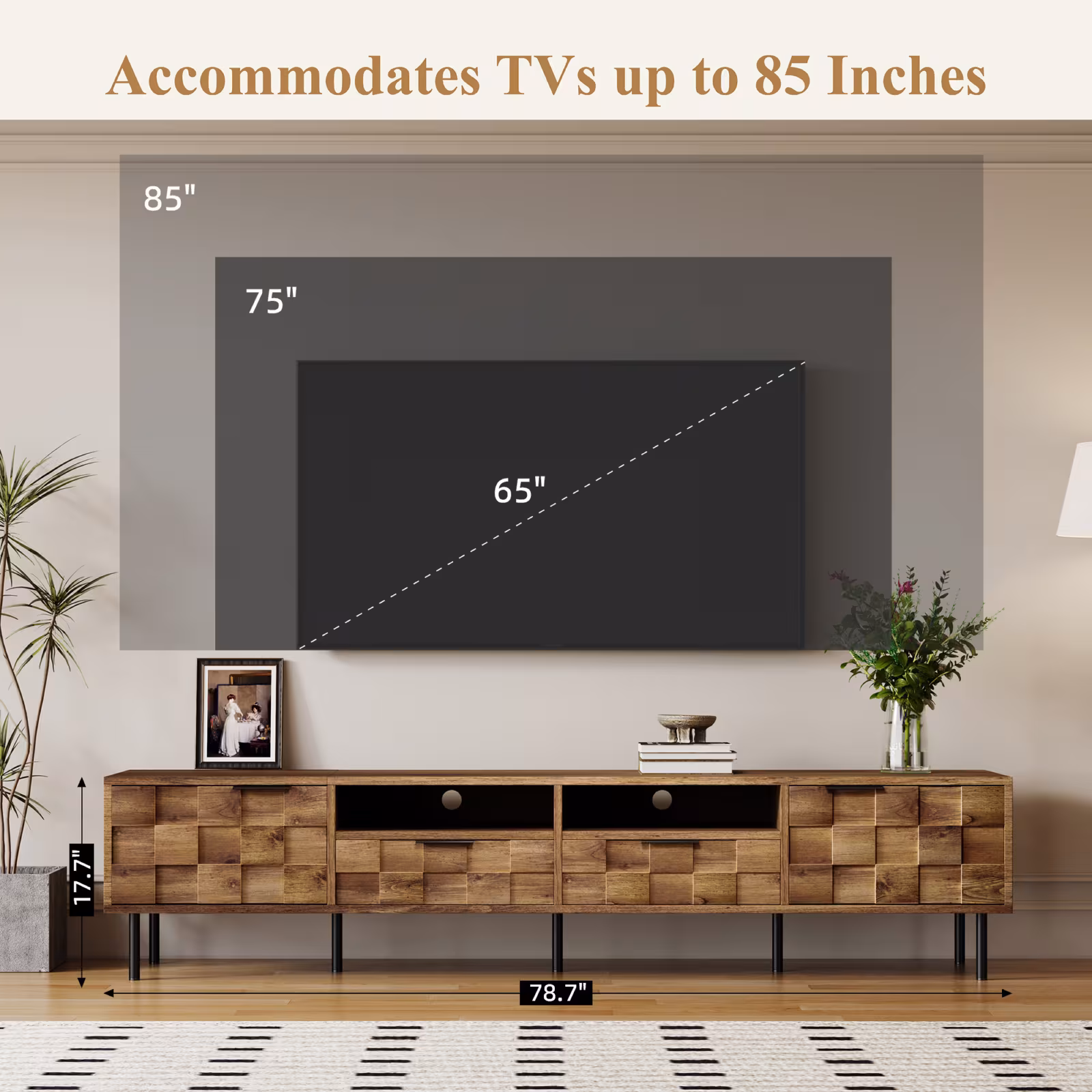Mid Century TV Stand With 2 Drawers, Media Console Table For TVs Up To 85'', Entertainment Center With Storage For Living Room, Bedroom, Home Theatre