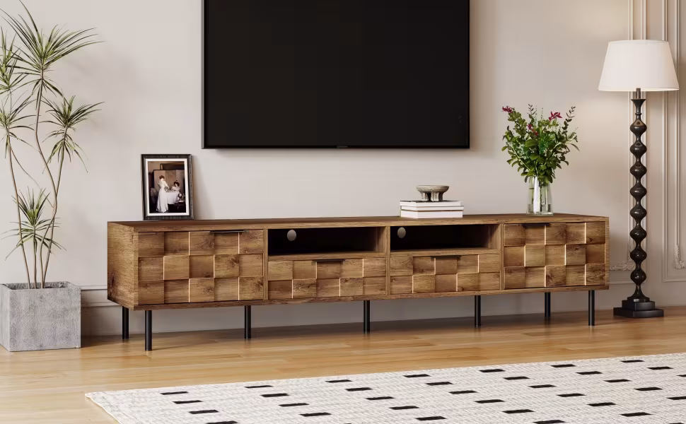 Mid Century TV Stand With 2 Drawers, Media Console Table For TVs Up To 85'', Entertainment Center With Storage For Living Room, Bedroom, Home Theatre