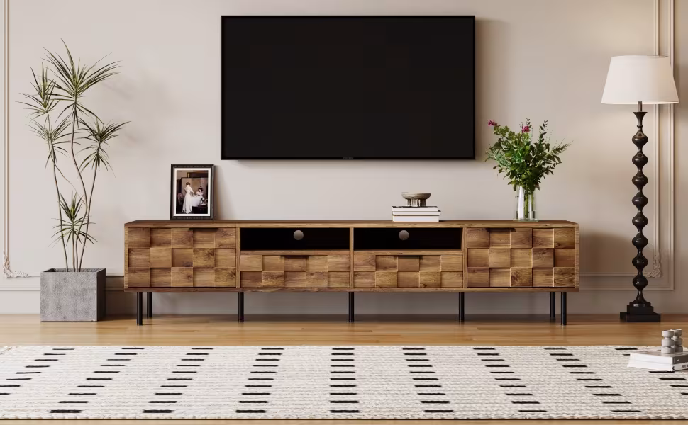 Mid Century TV Stand With 2 Drawers, Media Console Table For TVs Up To 85'', Entertainment Center With Storage For Living Room, Bedroom, Home Theatre